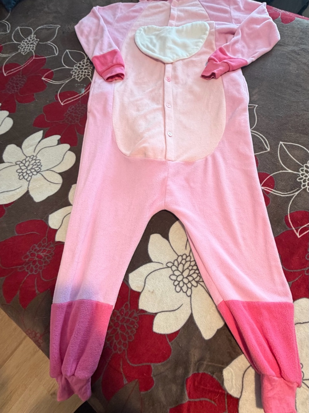 Pink Plush Hooded Footed Onesie with Contrast Cuffs